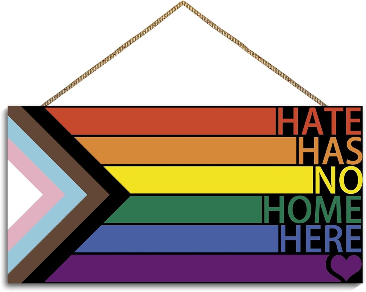LGBT Rainbow Sign Front Door Decor – “Hate Has No Home Here” Wooden Pride Flag Wall Decoration, Gay Pride Rainbow Décor for Home, Porch, Classroom